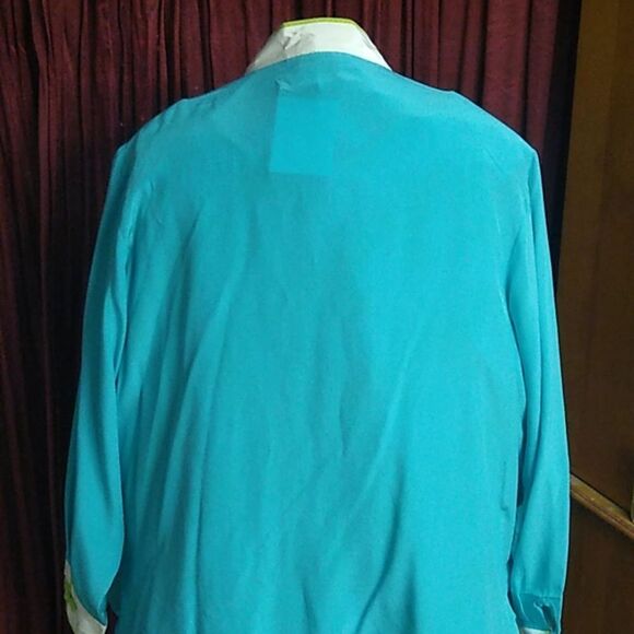 Bob Mackie Wear Art Silk Blouse and Tank Top Set 2X Mandarin Collar Tulip Print - Picture 9 of 10